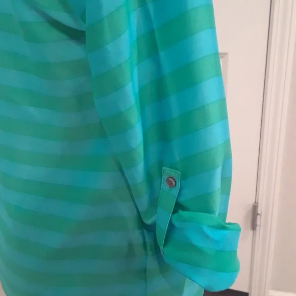 Ann Taylor Green & Blue Striped Shirt - Picture 3 of 9